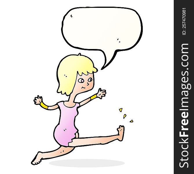 Cartoon Happy Woman Kicking With Speech Bubble