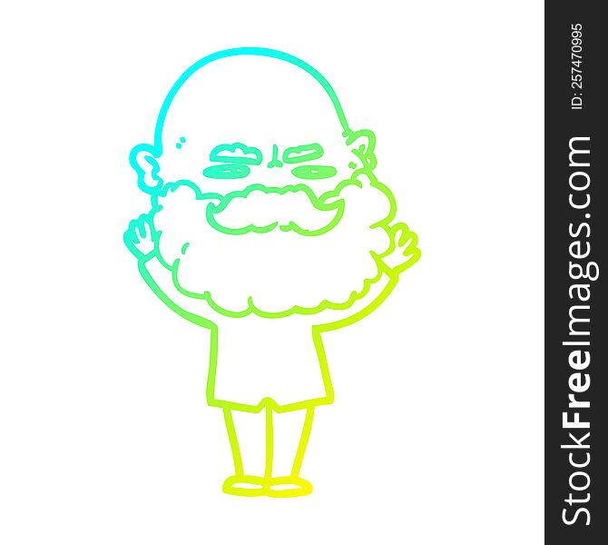 cold gradient line drawing cartoon man with beard frowning