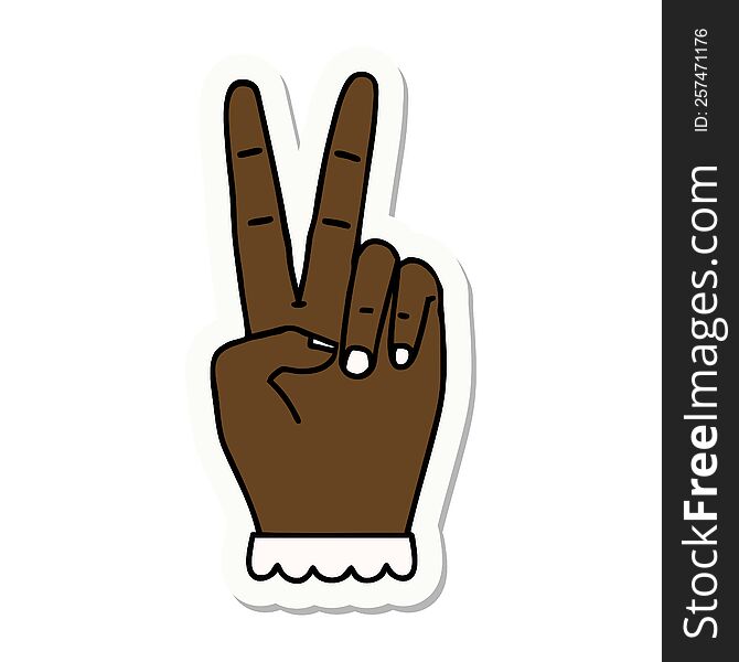 sticker of a peace symbol two finger hand gesture. sticker of a peace symbol two finger hand gesture