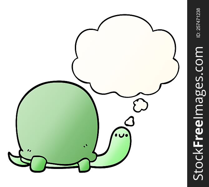 Cute Cartoon Tortoise And Thought Bubble In Smooth Gradient Style