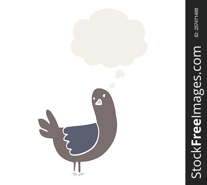 cartoon pigeon with thought bubble in retro style