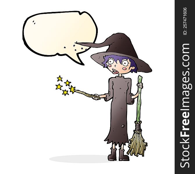 Cartoon Witch Casting Spell With Speech Bubble