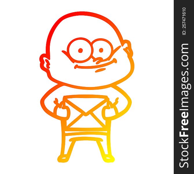 Warm Gradient Line Drawing Cartoon Bald Man Staring With Letter