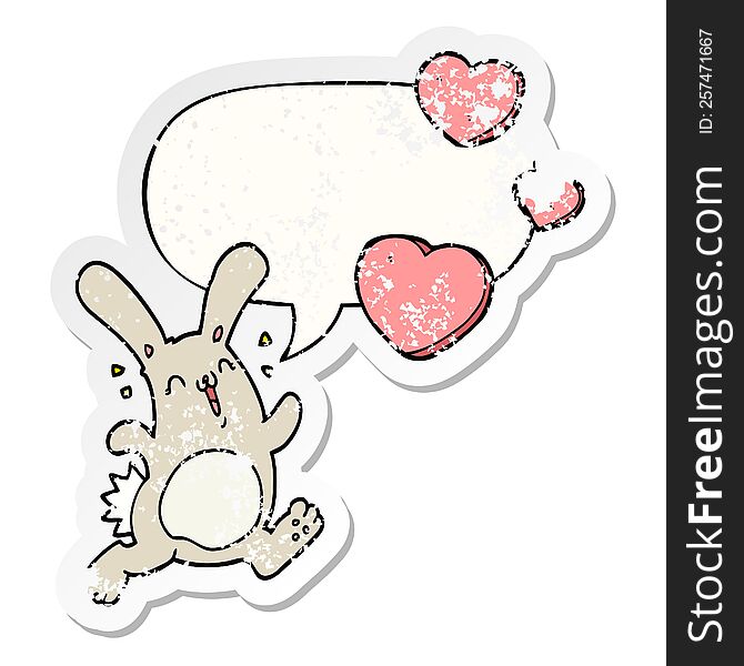 Cartoon Rabbit In Love And Speech Bubble Distressed Sticker