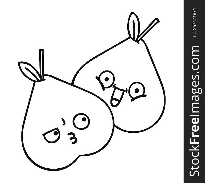 line drawing cartoon of a green pears