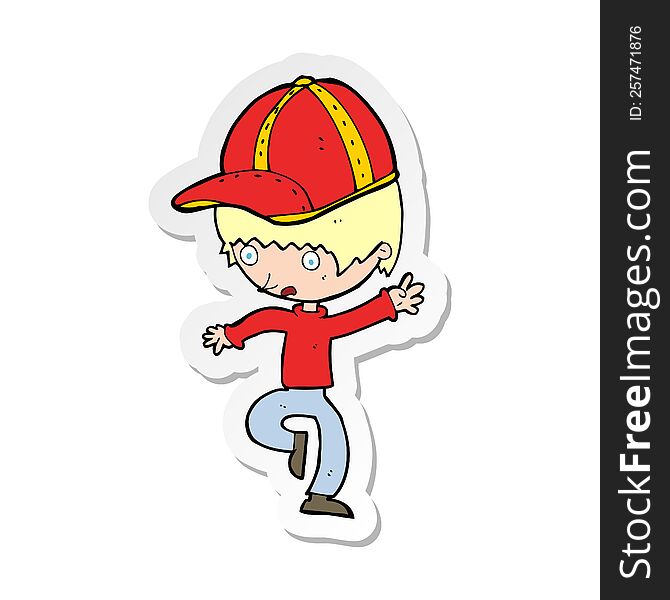 sticker of a cartoon boy in cap