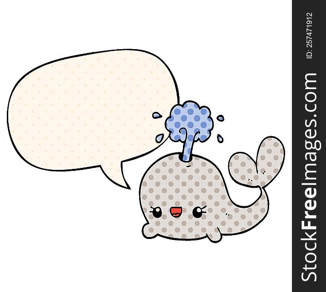 Cute Cartoon Whale And Speech Bubble In Comic Book Style