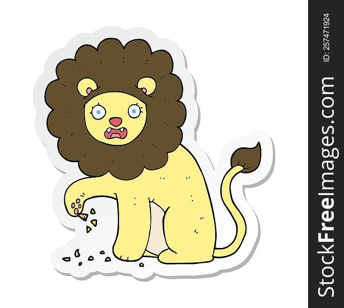 Sticker Of A Cartoon Lion With Thorn In Foot