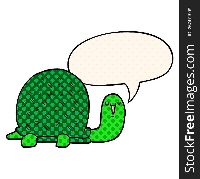 Cute Cartoon Turtle And Speech Bubble In Comic Book Style