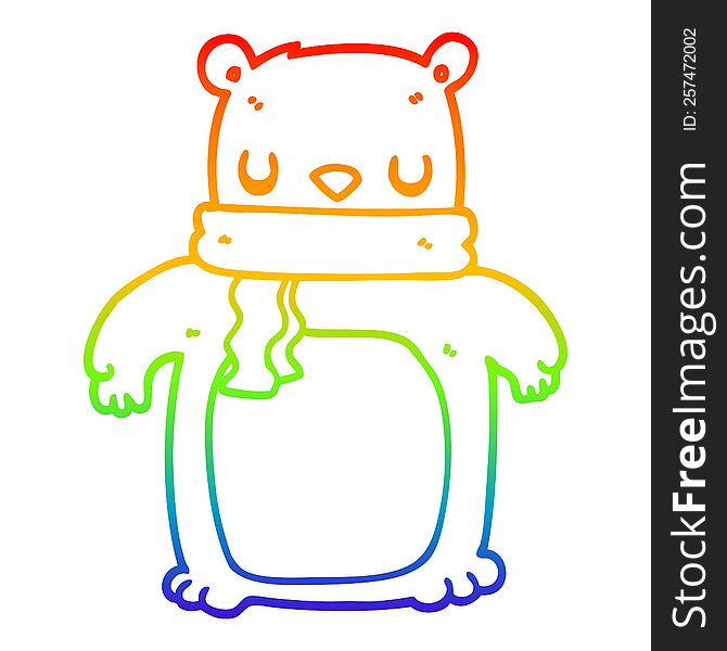 Rainbow Gradient Line Drawing Cartoon Bear With Scarf