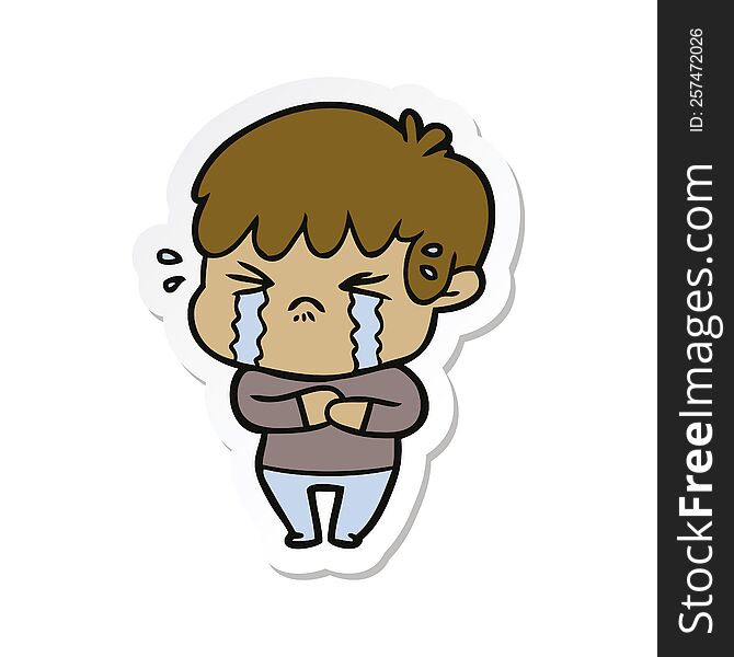 Sticker Of A Cartoon Boy Crying