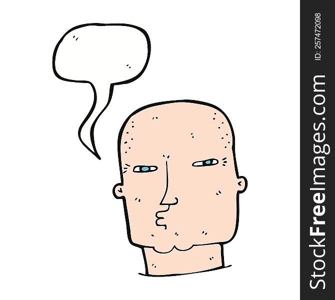 cartoon bald tough guy with speech bubble