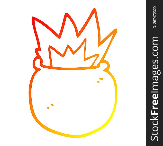 warm gradient line drawing of a cartoon exploding cauldron