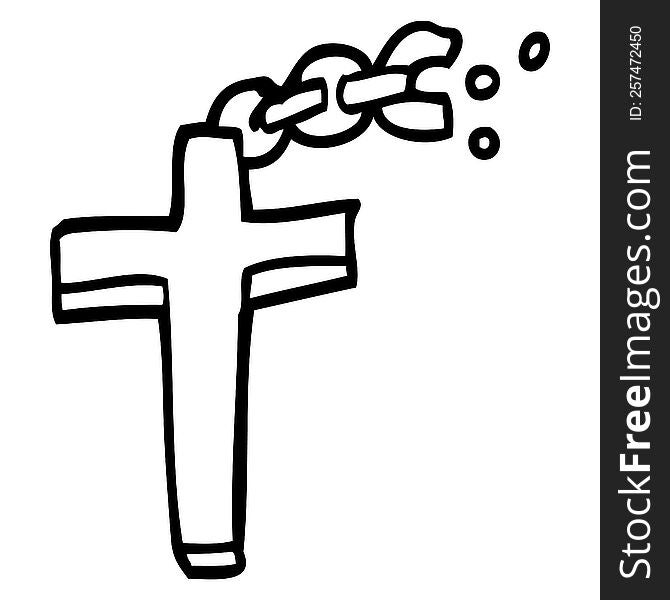 line drawing cartoon crucifix on chain