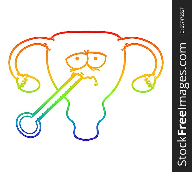 rainbow gradient line drawing of a cartoon poorly uterus