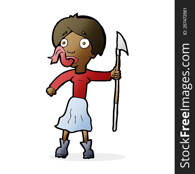 Cartoon Woman With Spear Sticking Out Tongue