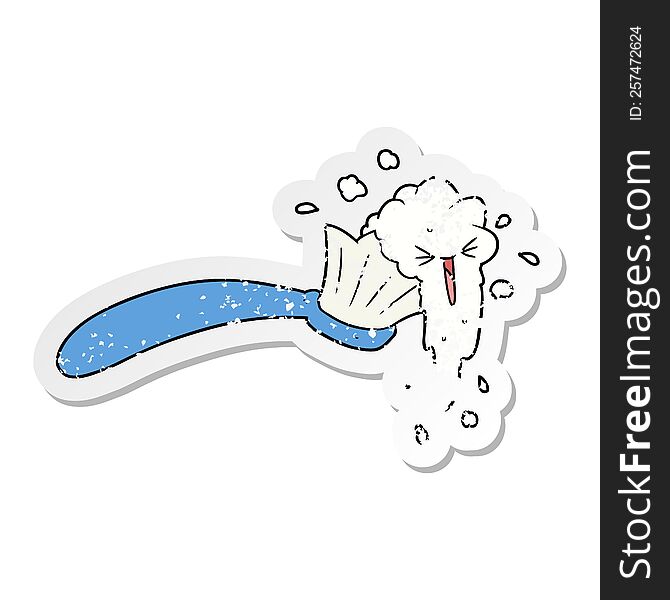 Distressed Sticker Of A Cartoon Toothbrush And Toothpaste