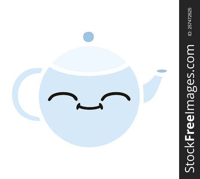 Flat Color Retro Cartoon Happy Teapot