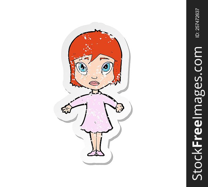 Retro Distressed Sticker Of A Cartoon Girl In Dress