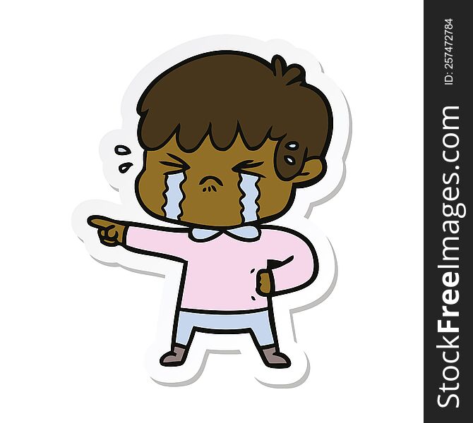 Sticker Of A Crying Boy Cartoon