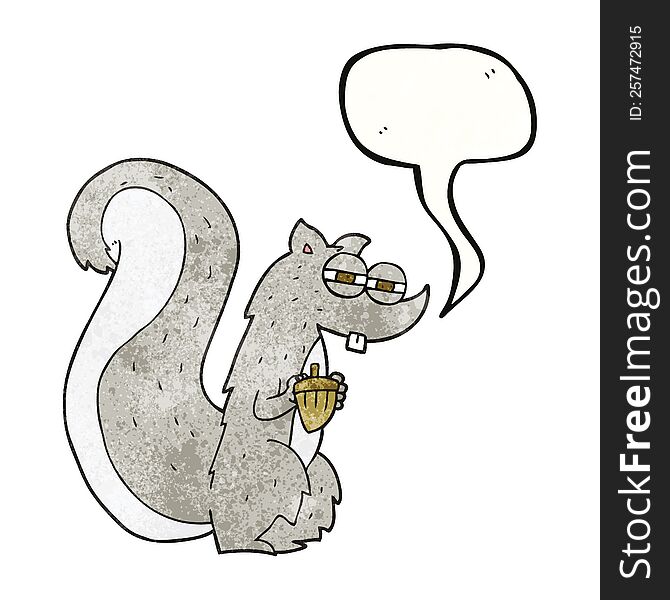 freehand speech bubble textured cartoon squirrel with nut