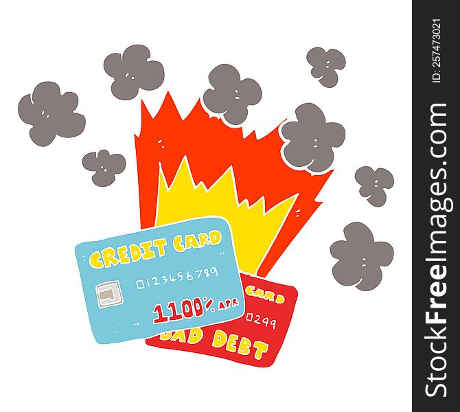 flat color illustration of a cartoon credit card debt