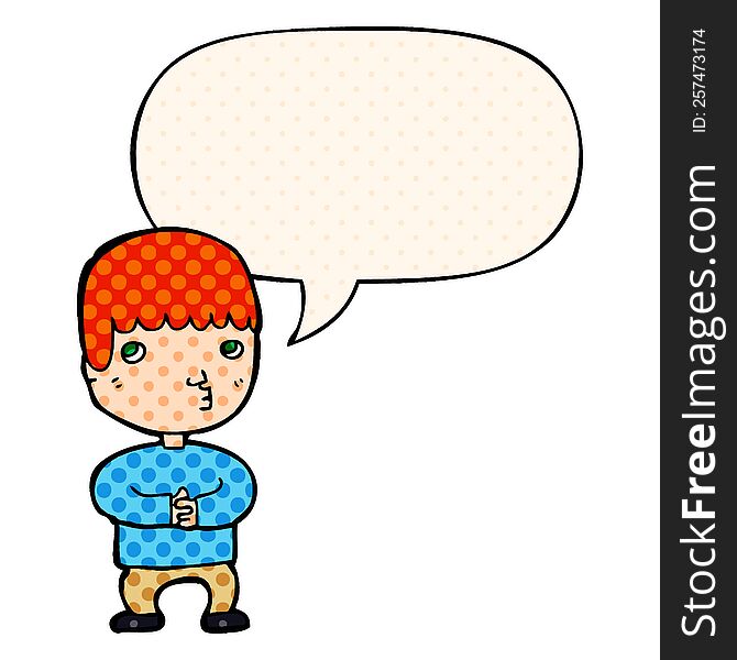 cartoon man thinking with speech bubble in comic book style