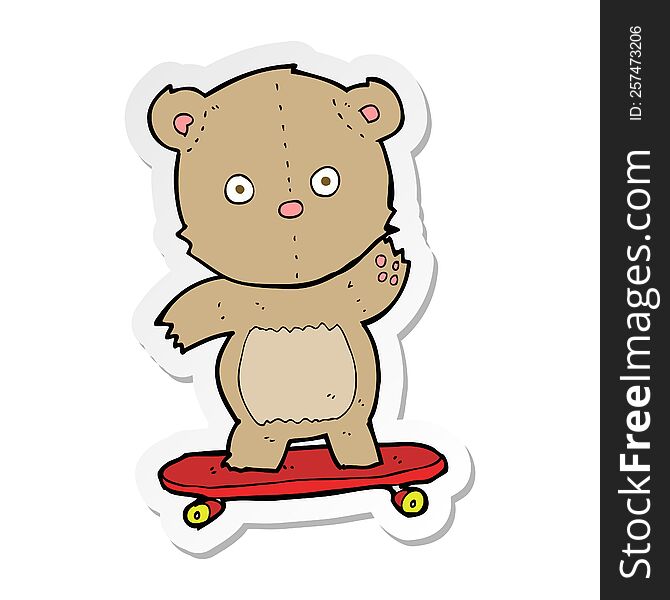 Sticker Of A Cartoon Teddy Bear On Skateboard