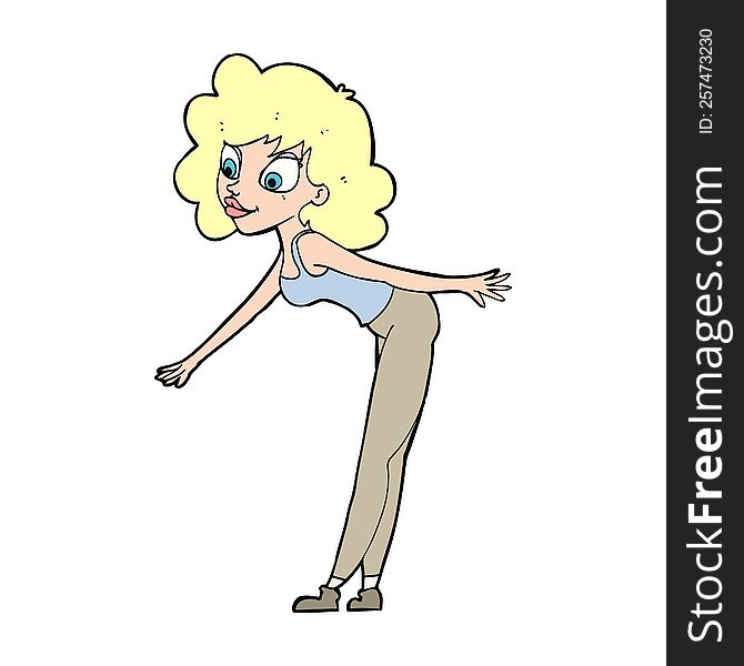 Cartoon Woman Reaching To Pick Something Up