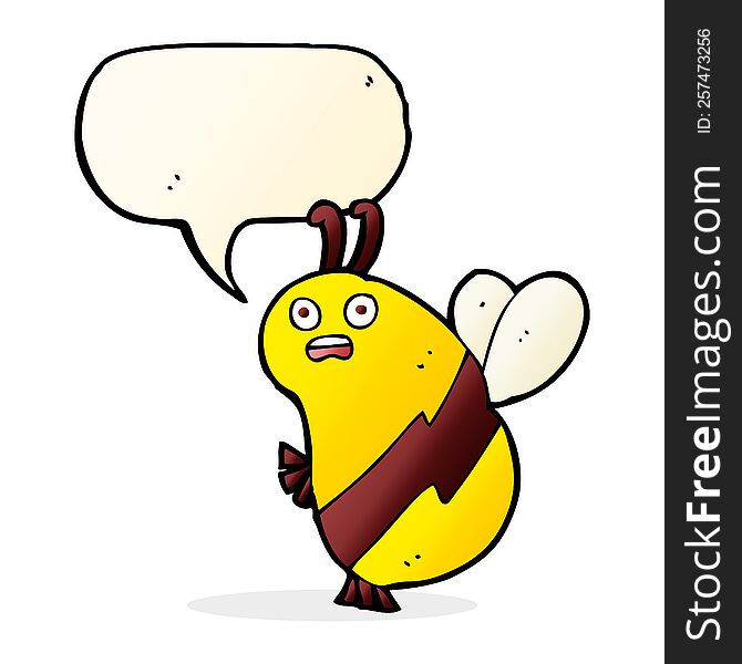 funny cartoon bee with speech bubble