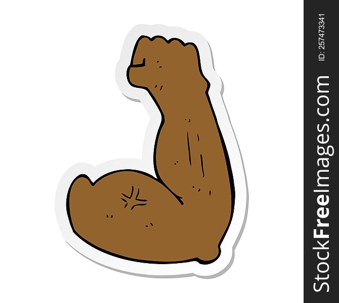 Sticker Of A Flexing Strong Arm Cartoon