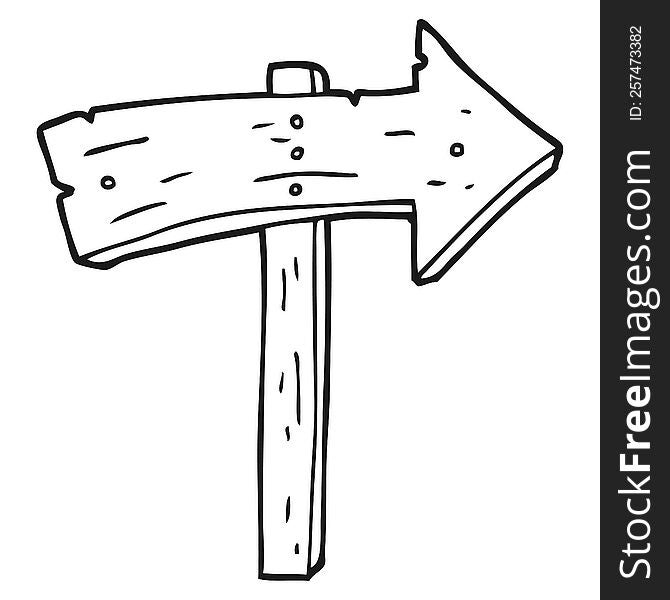 Black And White Cartoon Wooden Direction Arrow