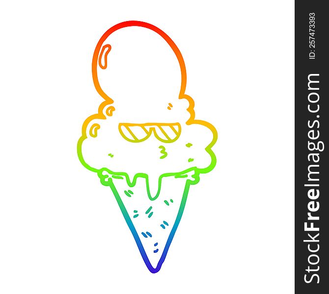 Rainbow Gradient Line Drawing Cartoon Cool Ice Cream
