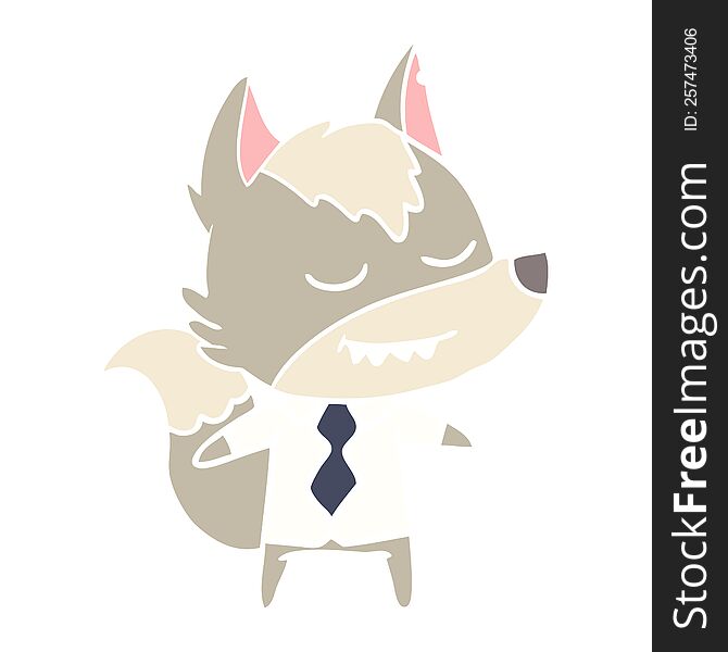 friendly flat color style cartoon boss wolf