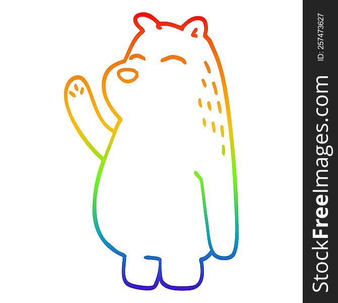 Rainbow Gradient Line Drawing Cartoon Bear Waving