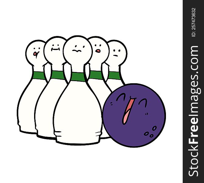 cartoon laughing bowling ball and pins. cartoon laughing bowling ball and pins