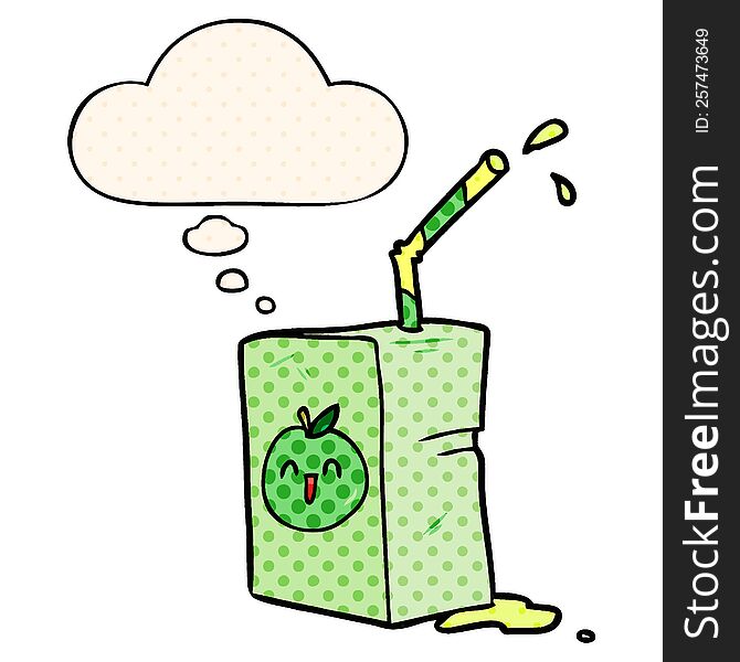 cartoon juice box with thought bubble in comic book style