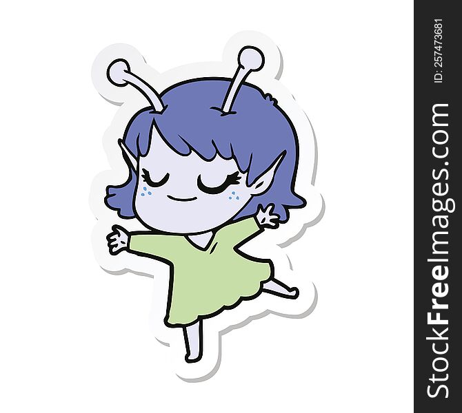 sticker of a smiling alien girl cartoon dancing