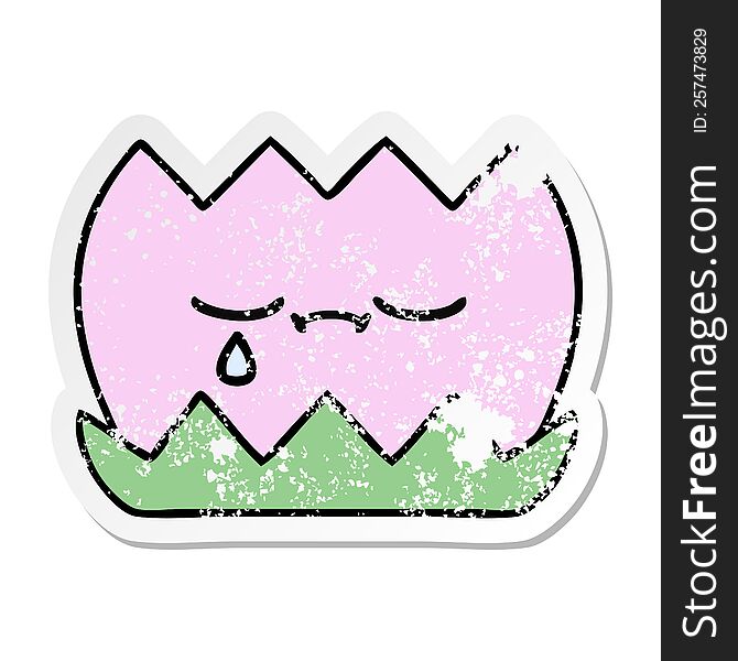 distressed sticker of a cute cartoon water lilly