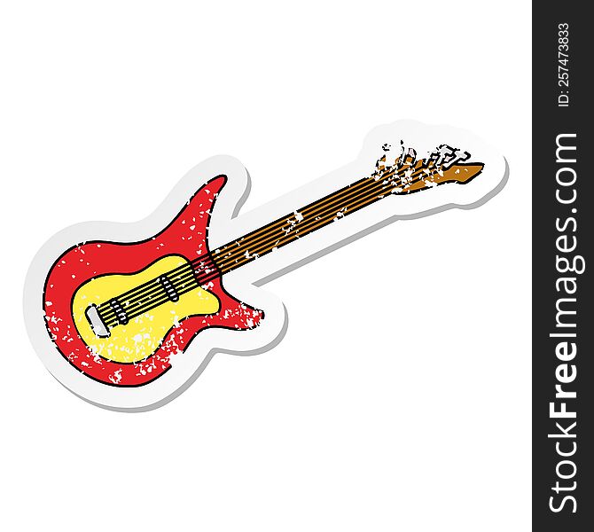 Distressed Sticker Cartoon Doodle Of A Guitar