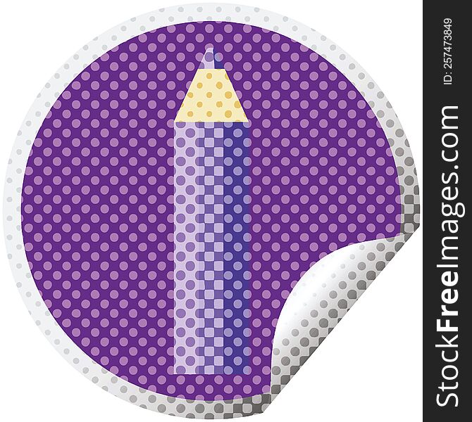 purple coloring pencil graphic vector illustration circular sticker. purple coloring pencil graphic vector illustration circular sticker