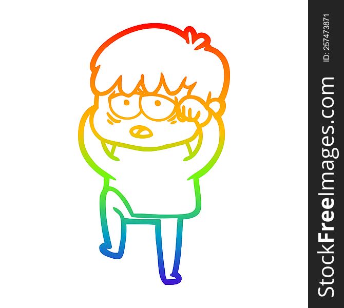 Rainbow Gradient Line Drawing Cartoon Exhausted Boy
