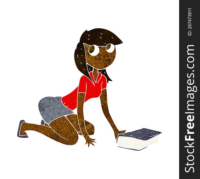 Cartoon Girl Picking Up Book