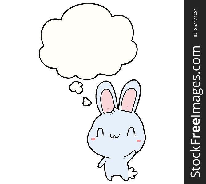 Cartoon Rabbit Waving And Thought Bubble