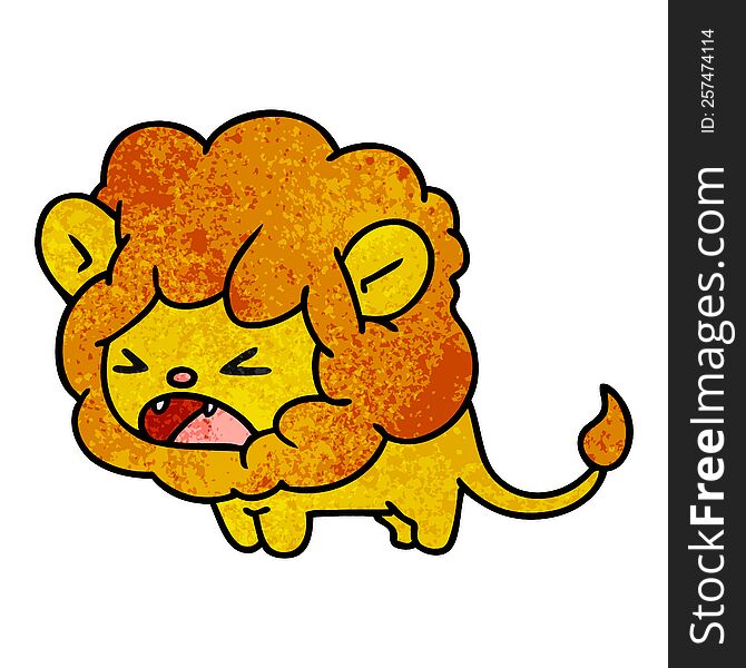 freehand drawn textured cartoon of cute kawaii roaring lion