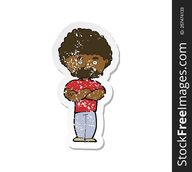 Retro Distressed Sticker Of A Cartoon Dad With Folded Arms