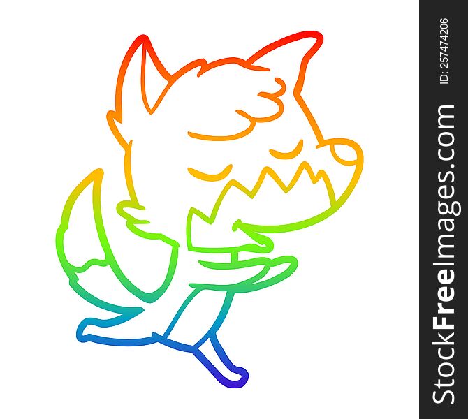 Rainbow Gradient Line Drawing Friendly Cartoon Fox Running