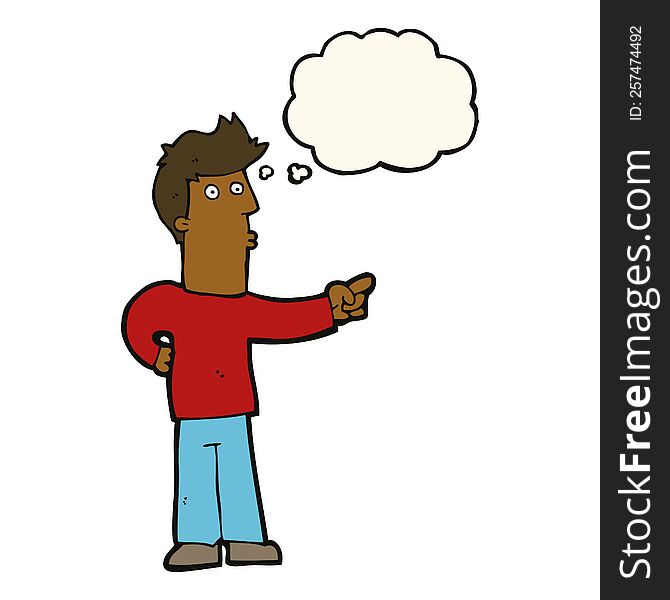 Cartoon Curious Man Pointing With Thought Bubble