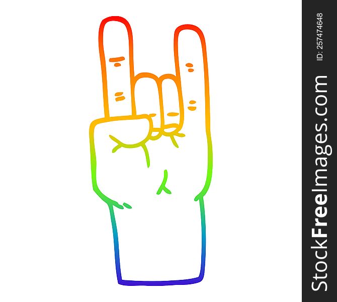 rainbow gradient line drawing of a cartoon rock music hand