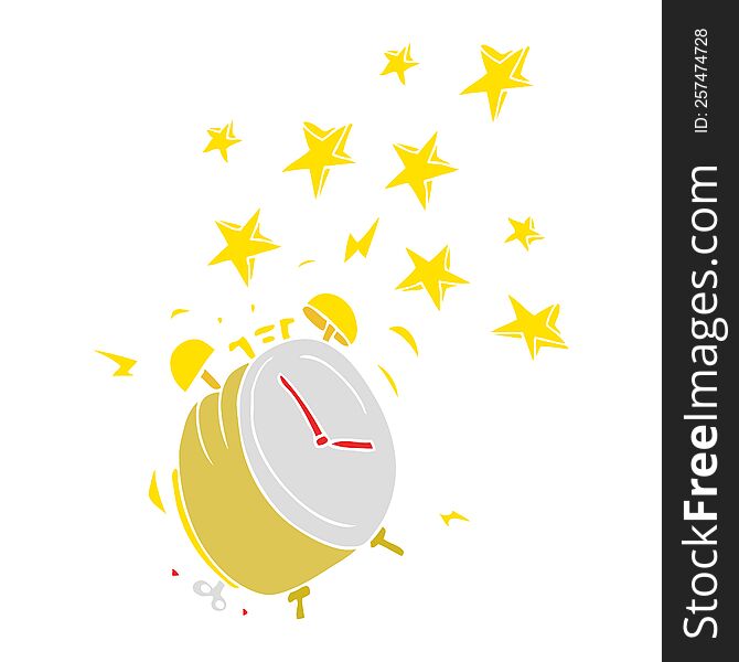 flat color illustration of a cartoon ringing alarm clock